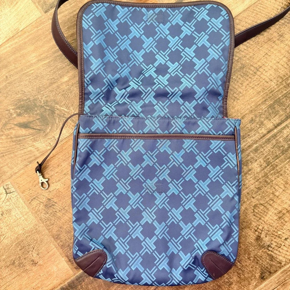 Tumi Blue Jacquard Monogram Leather Trim Crossbody Messenger Bag, Medium